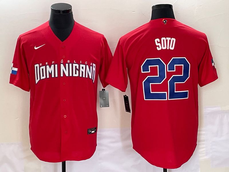 Men 2023 World Cub Dominicana #22 Soto Red Nike MLB Jersey6